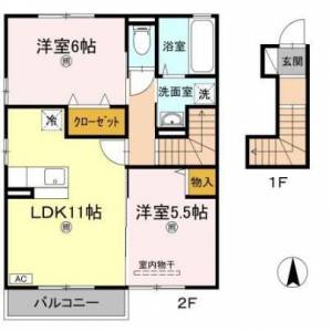 ウィンドヒルⅡ　-の2LDK賃貸アパート 205の間取り画像