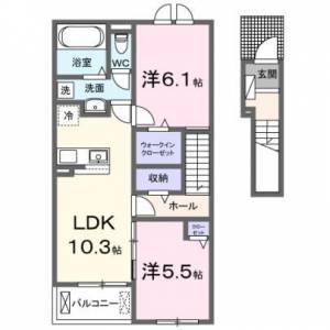 コアガーデン　Ｂ　川之江の2LDK賃貸アパート 203の間取り画像