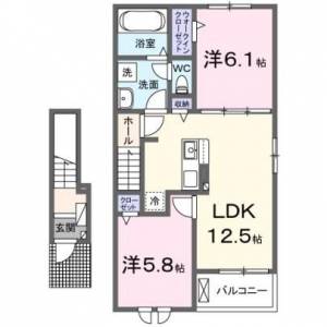 コアガーデン　Ａ　川之江の2LDK賃貸アパート 205の間取り画像