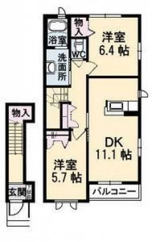 シャーメゾン長津　赤星の2LDK賃貸アパート 203の間取り画像