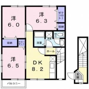 オーブリーＳⅡＢ　伊予三島の3DK賃貸アパート 201の間取り画像