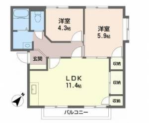 コートハウスコスモスC　伊予三島の2LDK賃貸アパート 201の間取り画像