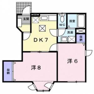 リビエラＯｓａｄａ　Ⅰ　赤星の2DK賃貸アパート 101の間取り画像