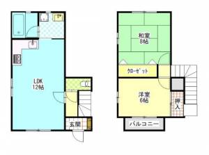 グランビューイシカワ　川之江の2LDK賃貸アパート E-2の間取り画像