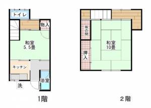 三島宮川木造２階建て　伊予三島の2K賃貸一戸建て １の間取り画像