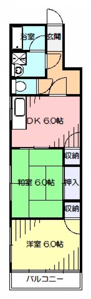 サンハイツ鏡川／高知市鏡川町／２DK 201の間取り画像