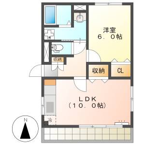 高知市東城山町　1LDK　3F（角部屋）　 の間取り画像