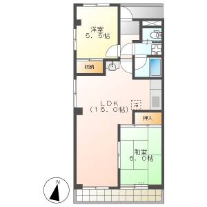 高知市大川筋2　2LDK　4F（間取変更リフォーム完了） の間取り画像