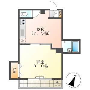 高知市桟橋通3　1DK　3F（ペット相談・敷地内P） の間取り画像