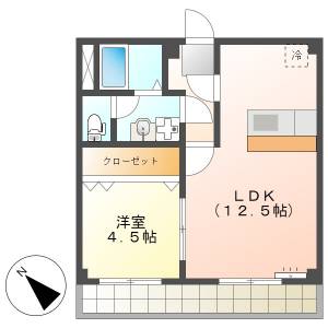 高知市朝倉丙　1LDK　2F（無料ネット・単身専用） の間取り画像