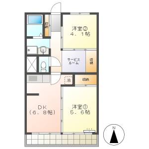 高知市横浜　2DK+S　4F（小型犬or猫相談可・敷地内P） の間取り画像