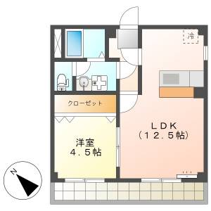 高知市朝倉丙　1LDK　3F（無料ネット・角部屋・単身専用） の間取り画像