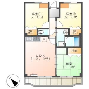 高知市仲田町 3LDK 3F（敷礼0円・AL・EV） の間取り画像