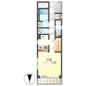 高知市南はりまや町2　1R　2F（オール電化・菜園場町近く） の間取り画像