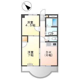 高知市桟橋通2DK4F(敷礼0円・仲介手数料50％OFF) の間取り画像