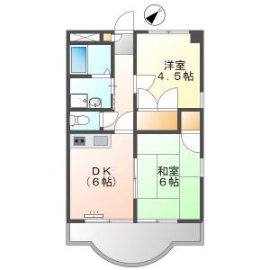 高知市桟橋通2DK6F(敷礼0円・仲介手数料50％OFF) の間取り画像