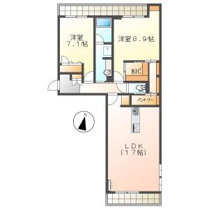 高知市神田 2LDK 2F(ネット無料・オール電化) の間取り画像