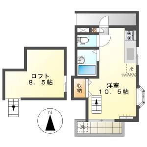 高知市城山町　1R　4F（最上階・角部屋・P1台込） の間取り画像