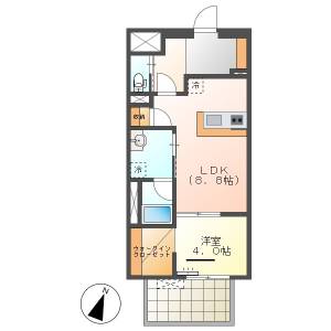 高知市中須賀町　1LDK　1F（新築・P2台可・宅配BOX） の間取り画像