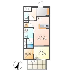 高知市中須賀町　1LDK　1F（新築・P有・無料ネット） の間取り画像