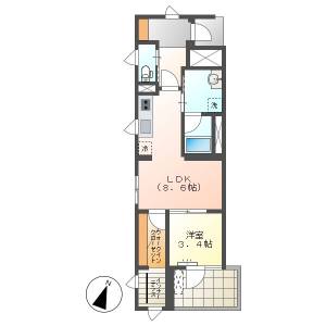 高知市中須賀町　1LDK　1F（新築・P有・無料ネット） の間取り画像