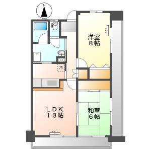 高知市大川筋 2LDK 最上階(敷礼0円) の間取り画像