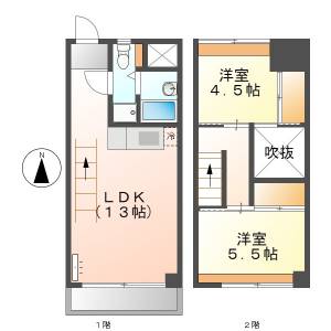 高知市桜井町 2LDK 8F(敷金礼金０円・ネット無料) の間取り画像