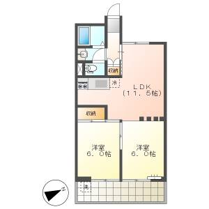 高知市桟橋通1　2LDK　6F（ペット相談・角部屋・東向き） の間取り画像