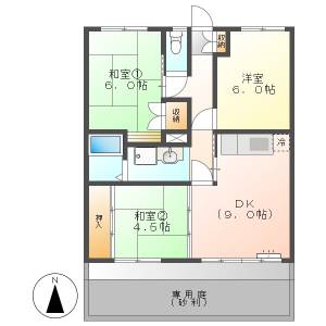 高知市朝倉東町　3DK　1F（P有※2台目相談・都市ガス） の間取り画像