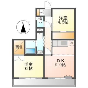 高知市朝倉東町 2DK 最上階(敷金礼金0円) の間取り画像