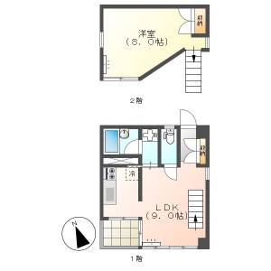 高知市北新田町　1LDK　4＆5F（メゾネット・近隣P） の間取り画像