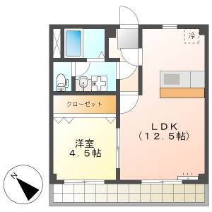 高知市朝倉丙　1LDK　7F（無料ネット・角部屋・単身専用） の間取り画像