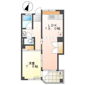 高知市鴨部　1LDK　1F(敷礼0・P１台込・手数料半額) の間取り画像