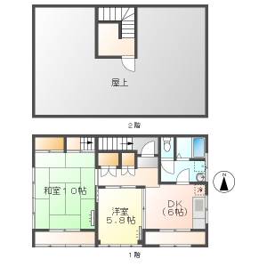 高知市愛宕山南町 2DK 最上階(イオン徒歩圏) の間取り画像