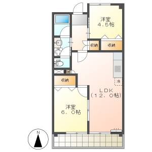 高知市北新田町　2LDK　3F（南向き・駐車場有） の間取り画像