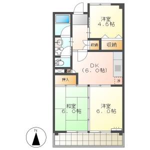 高知市北新田町　3DK　4F（南向き・駐車場有） の間取り画像