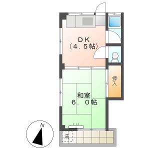 高知市神田　1DK　3F（高齢者＆福祉相談・スーパー目の前） の間取り画像