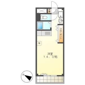 高知市神田　1R　4F（最上階・P有・眺望の良い部屋） の間取り画像