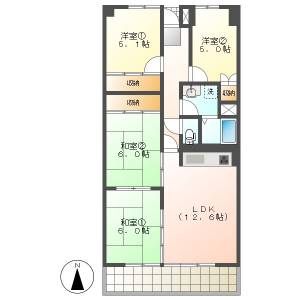 高知市鴨部　4LDK　4F（分譲賃貸・P有） の間取り画像