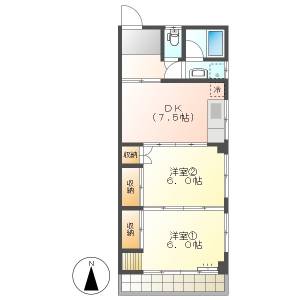 高知市鴨部　2DK　3F（都市ガス・敷地内P※高さ制限有） の間取り画像