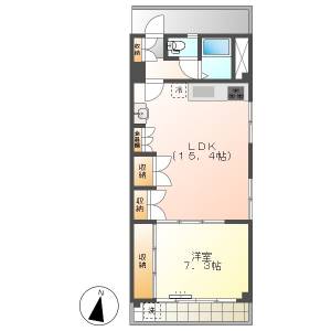 高知市南万々　1LDK　4F（単身専用・角部屋・敷地内P有） の間取り画像