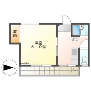 高知市上町2　1K　2F（電停徒歩3分・都市ガス） の間取り画像