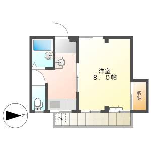 高知市上町2　1K　2F（電停徒歩3分） の間取り画像