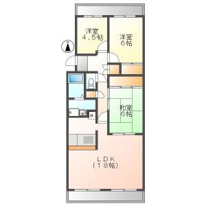 高知市城山町 3LDK 1F(礼金0円) の間取り画像