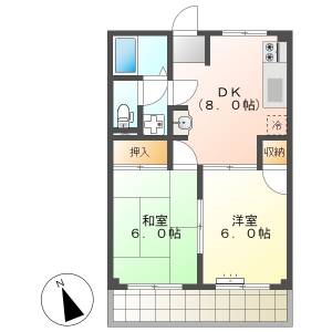 高知市南河ノ瀬町　2DK　4F（無料ネット・高台・P1台込） の間取り画像