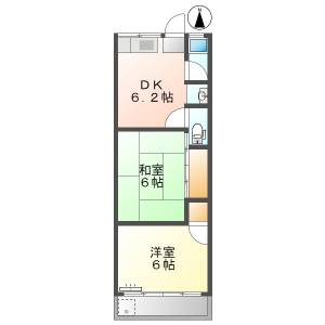 高知市城山町 2DK 最上階（敷金礼金0円） の間取り画像