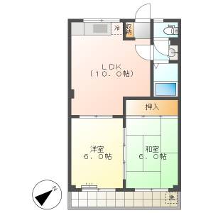 高知市神田　2ＬＤＫ　3Ｆ（高台・駐車場1台込み※2台目可） の間取り画像