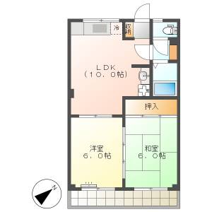 高知市神田　2LDK　4F（高台・駐車場1台込み※2台目可） の間取り画像