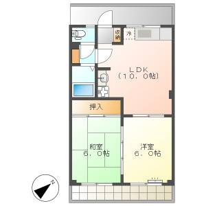 高知市神田　2LDK　4F（角部屋・P1台込※2台目可能） の間取り画像