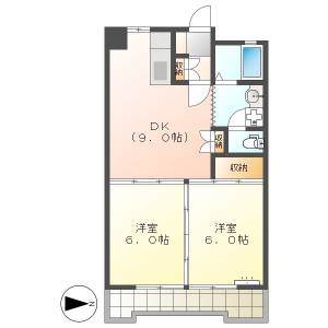 高知市与力町　2DK　2F（ペット相談・エレベーター・P要確認） の間取り画像